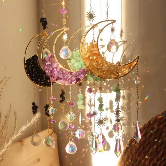 Beautiful Yellow Crystal Moon Suncatcher - Picture 2 of 3